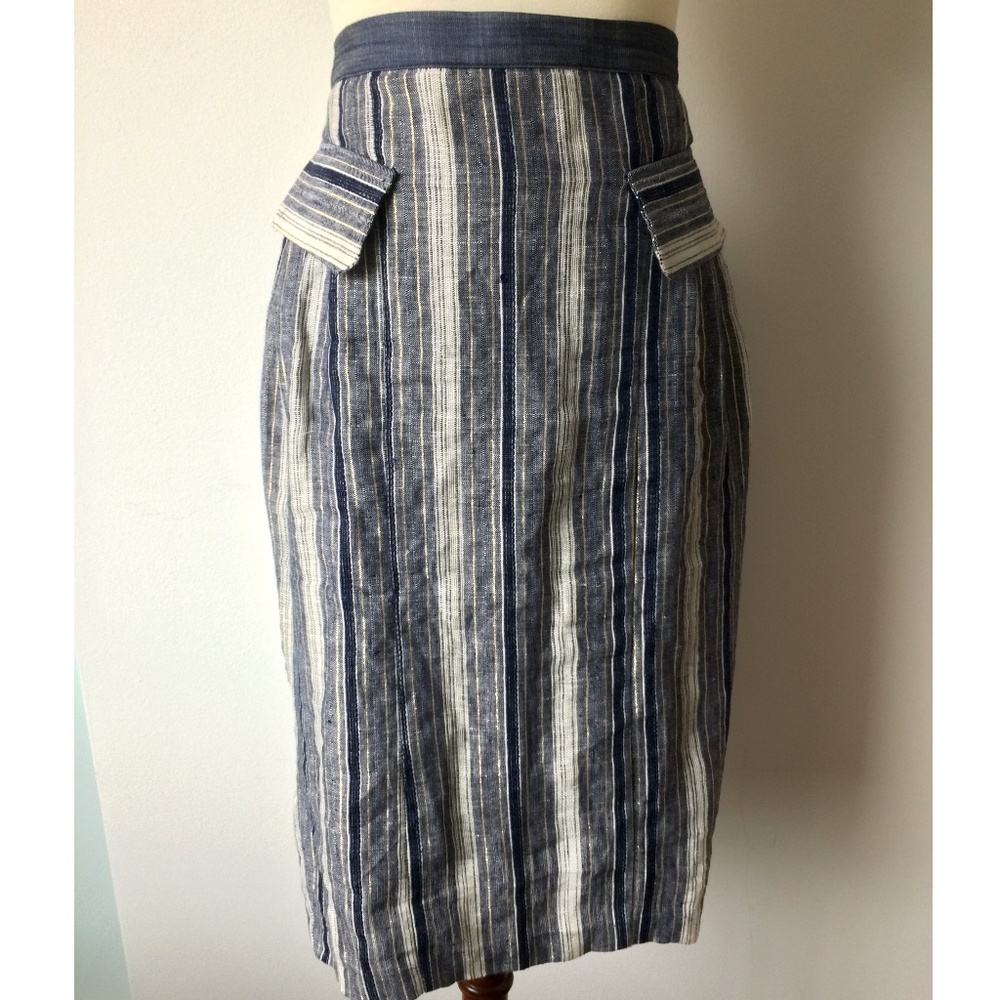 Anthropologie Linen Striped Pencil Skirt